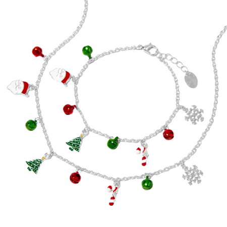 Claire's Christmas Tree, Santa, Candy Cane &  Snowflake Necklace & Charm Bracelet set - 2 set