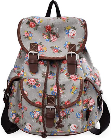 Amazon.com | Lt Tribe Casual Floral Canvas Bag School College Backpack for Girls Black G00163 | Kids' Backpacks