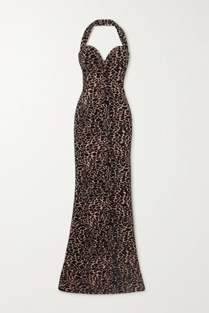Leopard print Leopard jacquard-knit halterneck gown | Alaïa | NET-A-PORTER