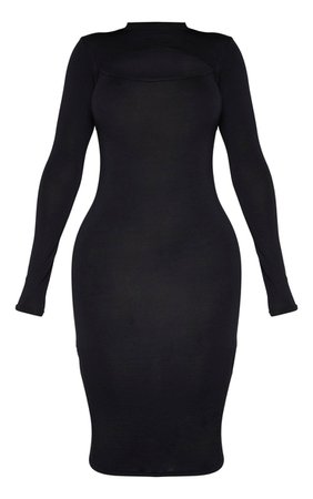 Black Jersey Cut Out Midi Dress | PrettyLittleThing USA