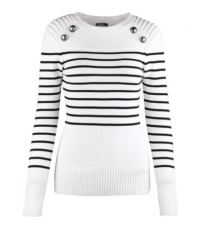 White Women's Long Sleeve Striped Knit Pullover Sweater