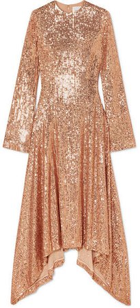 Asymmetric Sequined Tulle Gown - Blush
