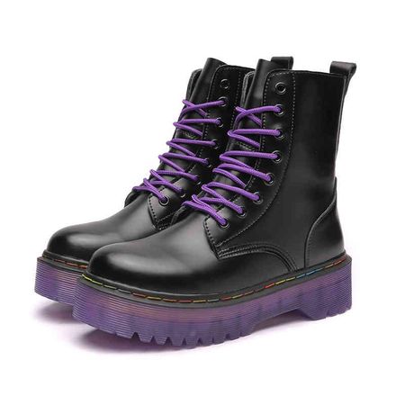 black purple platform boots purple laces