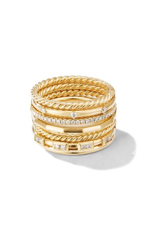 David Yurman 18kt Yellow Gold Cable Stax Diamond Ring