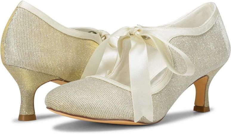 Amazon.com | JIAJIA 140311 Women's Bridal Shoes Closed Toe Stiletto Heel Lace Satin Pumps Ribbon Tie Wedding Shoes Color Ivory,Size 9 B(M) US/40 EU | Pumps