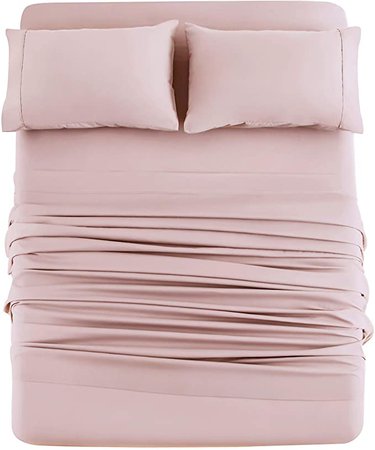 Amazon.com: Bed Sheet Set 4 Pieces Brushed Microfiber Luxury with Soft Bedding Fade and Stain Resistant Queen, Blush Pink: Kitchen & Dining
