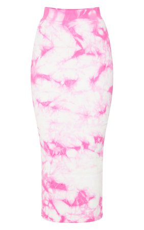 Pink Tie Dye Ribbed Midi Skirt | Skirts | PrettyLittleThing USA