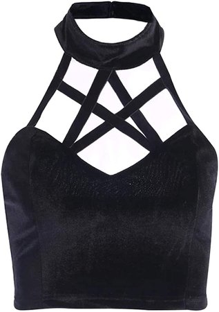 Women's Solid Sleeveless Sexy Criss Cross Cami Tank Top Gothic Pentagram Bandage Halter Backless Blouses at Amazon Women’s Clothing store