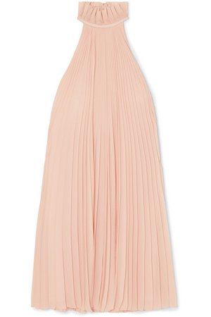 Givenchy | Satin-paneled ruffled pleated silk-georgette halterneck mini dress | NET-A-PORTER.COM