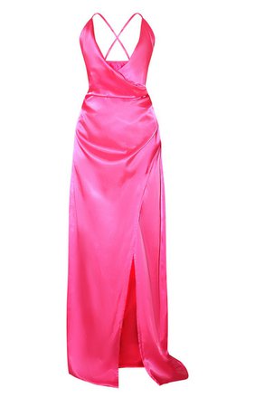 Hot Pink Satin Maxi Dress | Dresses | PrettyLittleThing AUS
