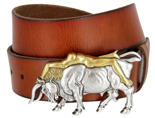 Antique Silver/Gold Lady Bull Belt Buckle Casual Jean Leather Belt 1-1/2" wide