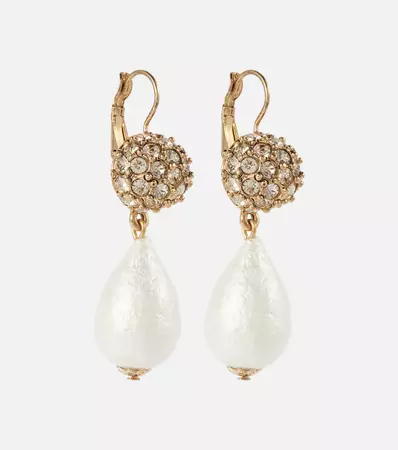 Oscar de la Renta - Silk pearl drop earrings with crystals | Mytheresa