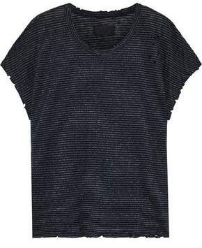 Dawn Distressed Striped Linen-blend Jersey T-shirt