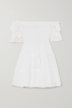 White Nancy off-the-shoulder crocheted lace-paneled cotton-voile mini dress | Charo Ruiz | NET-A-PORTER