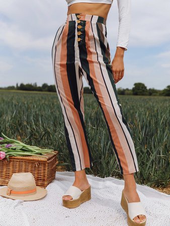 Button Fly Striped Cropped Pants | SHEIN USA