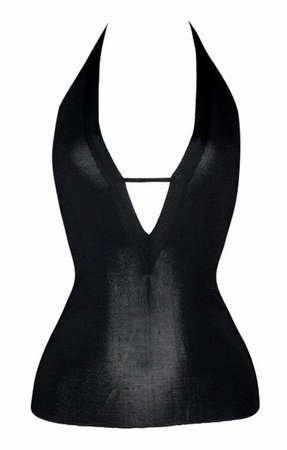S/S 1998 Gucci by Tom Ford Semi-Sheer Plunging Black Halter Top | My Haute Wardrobe