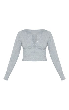 GREY LONG SLEEVE BUTTON FRONT CROP TOP