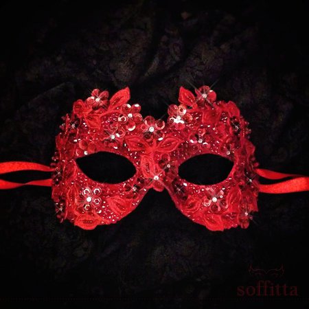 Sequined Red Masquerade Mask With Rhinestones And Embroidery | Etsy
