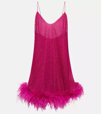 Plumage Feather Trimmed Minidress in Pink - Oseree | Mytheresa
