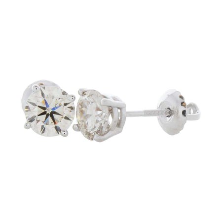 1.50 Carat Total Weight Diamond Stud Earrings in 14k White Gold For Sale at 1stDibs