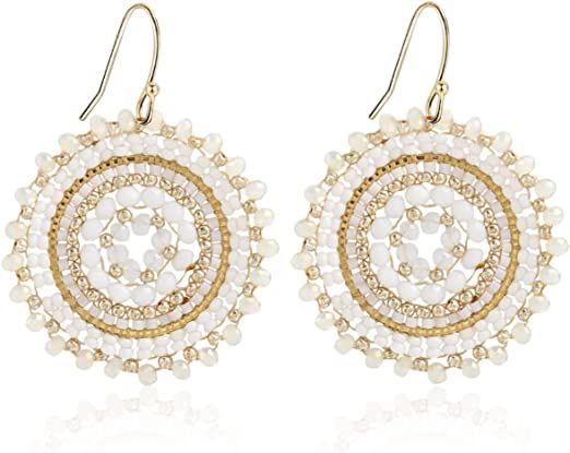 Amazon.com: White Earrings For Women Summer Beaded Crystals Glass Bead Dangle Drop Bohemia Beach Statement Earrings: Clothing, Shoes & Jewelry