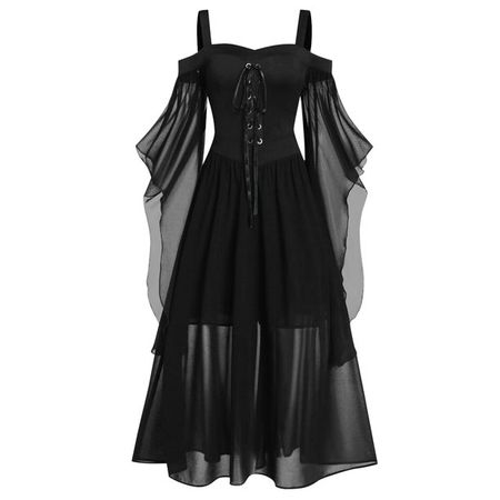 Gotyou Summer Dress Women Plus Size Cold Shoulder Butterfly Sleeve Lace Up Halloween Gothic Dress Black/5Xl - Walmart.com