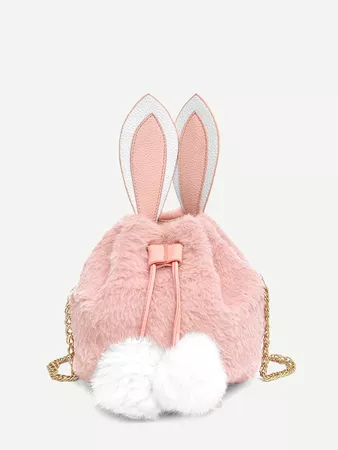 Rabbit Ear Design Pom Pom Decor Fluffy Bag