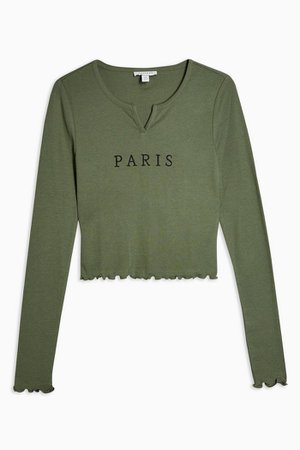 Khaki Paris Notch T-Shirt | Topshop