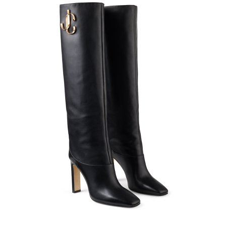 Black Calf Leather Knee High Boots|MAHESA 100| Autumn Winter 19| JIMMY CHOO