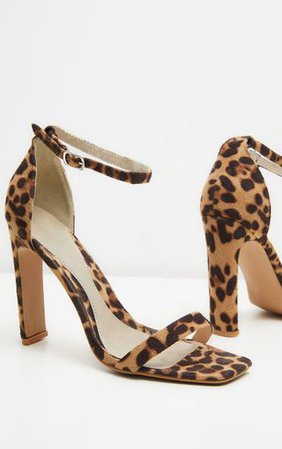 Leopard Square Toe Flat Heel Sandal | Shoes | PrettyLittleThing