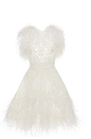 Feather Embroidered Tulle Cocktail Dress Size: 34