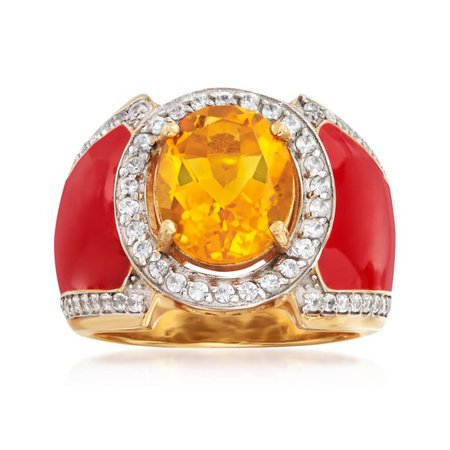 Ross-Simons 3.20 Carat Citrine and .30 ct. t.w. White Topaz Ring with Red Enamel