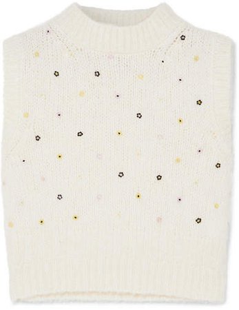 Cecilie Bahnsen - Alina Bead-embellished Wool-blend Tank - White