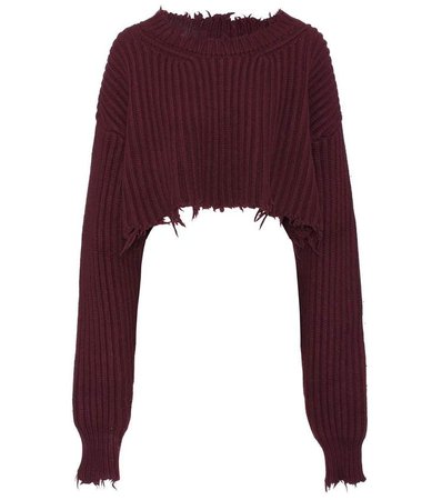 Maroon wool and cashmere cropped sweater by Unravel
