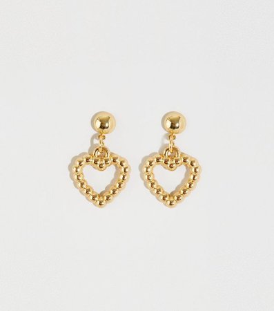 Gold Mini Textured Heart Drop Earrings | New Look