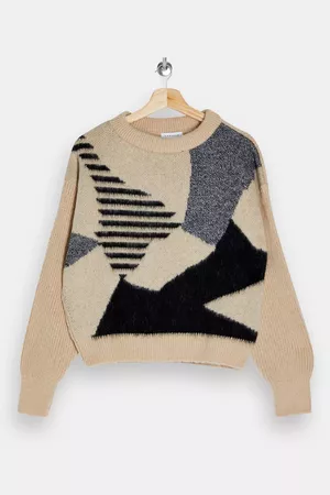 Black and White Abstract Geometric Brushed Sweater | Topshop