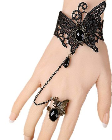 Amazon.com: QTMY Black Butterfly Lace Ring Adjustable Bracelet Jewelry Set gift for women girl: Home & Kitchen