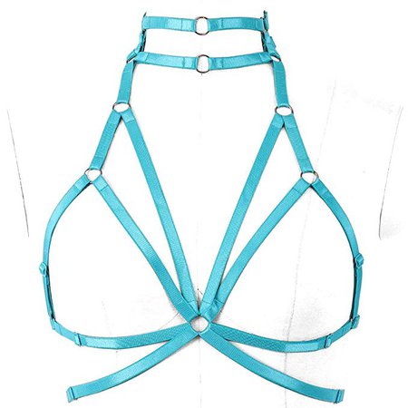 Strappy Harness Tops Cupless Bra Body Cross Punk Gothic Rave Dance Plus Size (Jade Green) at Amazon Women’s Clothing store: