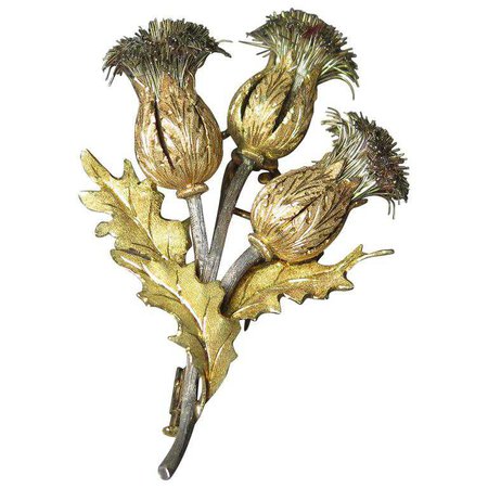 Mario Buccellati Gold and Silver Thistle Brooch For Sale at 1stdibs