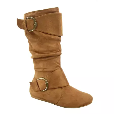 Zone 70 Women's Comfort Zipper Buckle Slouch Casual Flat Heel Mid Calf Round Toe Boots ( Tan, 8.5) - Walmart.com