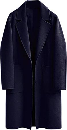 Amazon.com: chouyatou Women's Winter Hidden Single Breasted Long Wool Coat Formal Office Wool Overcoat (XX-Large, Navy Blue) : Clothing, Shoes & Jewelry