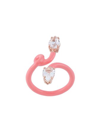 Bea Bongiasca 9kt rose gold Double Vine Tendril coral enamel and rock crystal ring - FARFETCH