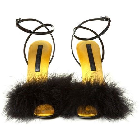 fur yellow black shoes