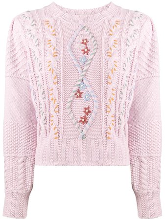 Shop purple LoveShackFancy embroidered cable knit jumper with Express Delivery - Farfetch