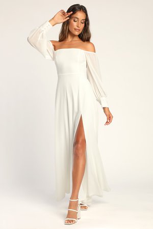 Feel the Romance White Off-the-Shoulder Maxi Dress Lulus
