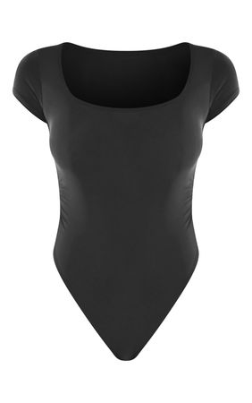 Black Slinky Short Sleeve Ruched Side Bodysuit | PrettyLittleThing USA