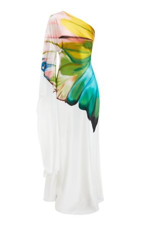Mei Asymmetric Printed Satin Gown By Leo Lin | Moda Operandi