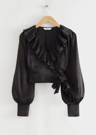 Ruffle Neck Wrap Blouse - Black - Blouses - & Other Stories US