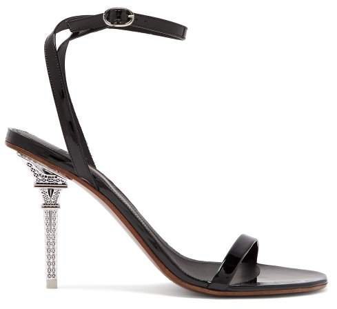 Eiffel Tower Heel Patent Leather Stiletto Sandals - Womens - Black