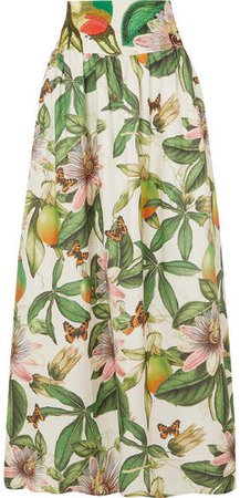 Agua by Tropic Printed Embroidered Cotton Maxi Skirt - Green